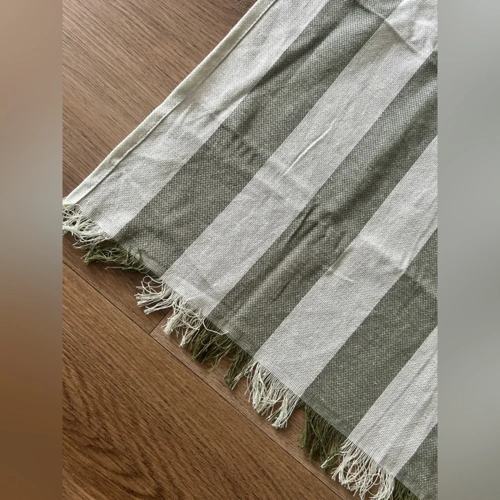 Prose 100% Cotton Striped Fringe Towel | Olive Green & Cream | NWOT